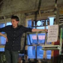 Aaron Marshall performing improvised stand up (suggestions by audience), LOFT, 2014